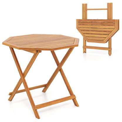 Acacia Wood Outdoor Folding Dining Table for 4 Octagonal with Slatted Tabletop, Natural Patio Dining Tables at Gallery Canada