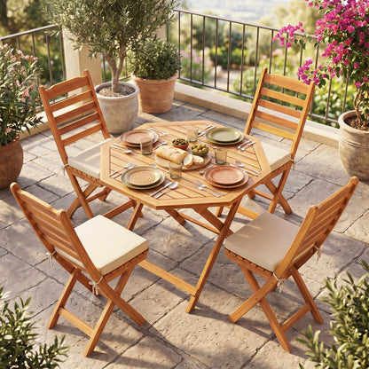 Acacia Wood Outdoor Folding Dining Table for 4 Octagonal with Slatted Tabletop, Natural Patio Dining Tables at Gallery Canada