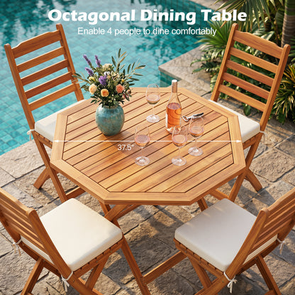 Acacia Wood Outdoor Folding Dining Table for 4 Octagonal with Slatted Tabletop, Natural Patio Dining Tables at Gallery Canada