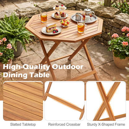 Acacia Wood Outdoor Folding Dining Table for 4 Octagonal with Slatted Tabletop, Natural Patio Dining Tables at Gallery Canada