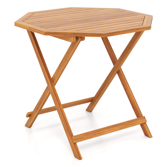 Acacia Wood Outdoor Folding Dining Table for 4 Octagonal with Slatted Tabletop, Natural Patio Dining Tables Natural at Gallery Canada