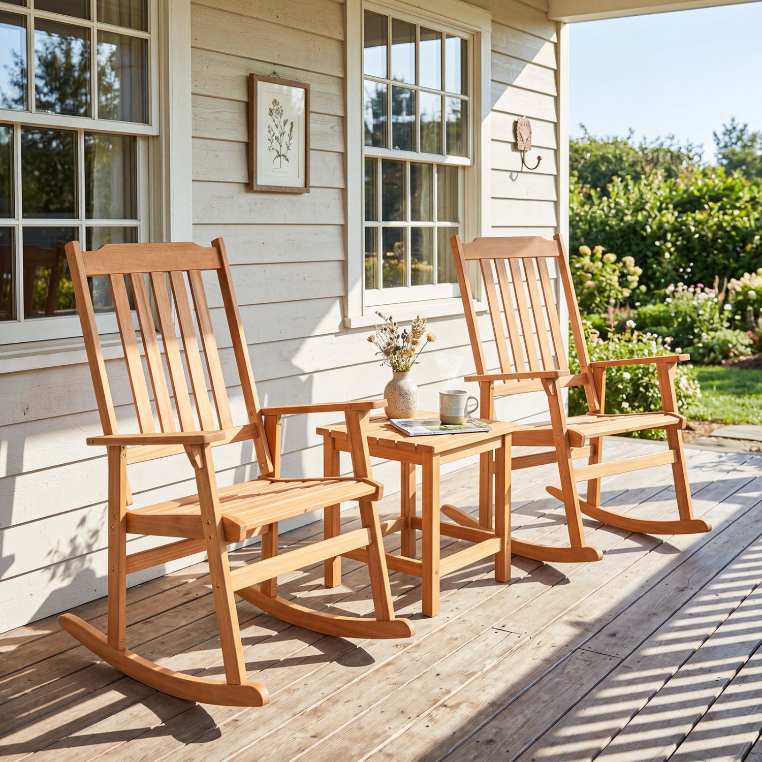 Acacia Wood Oversized Rocking Chair with High Back and Armrests for Outdoor, Natural Patio Rocking Chairs & Gliders at Gallery Canada