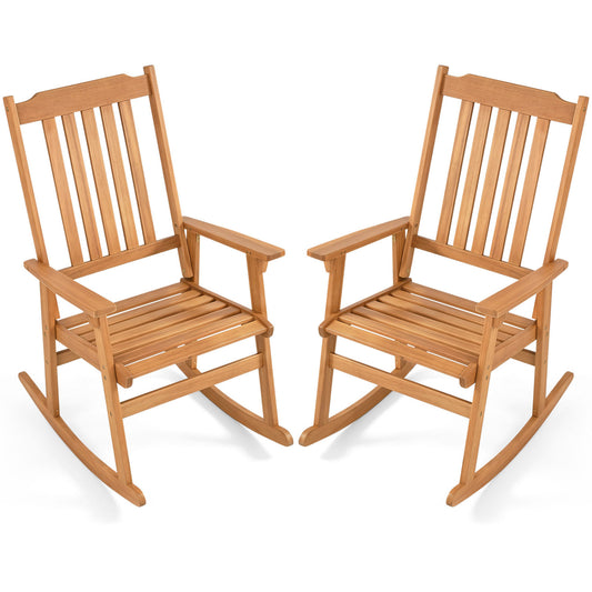 Acacia Wood Oversized Rocking Chair with High Back and Armrests for Outdoor, Natural Patio Rocking Chairs & Gliders Natural at Gallery Canada