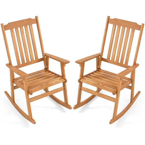 Acacia Wood Oversized Rocking Chair with High Back and Armrests for Outdoor, Natural