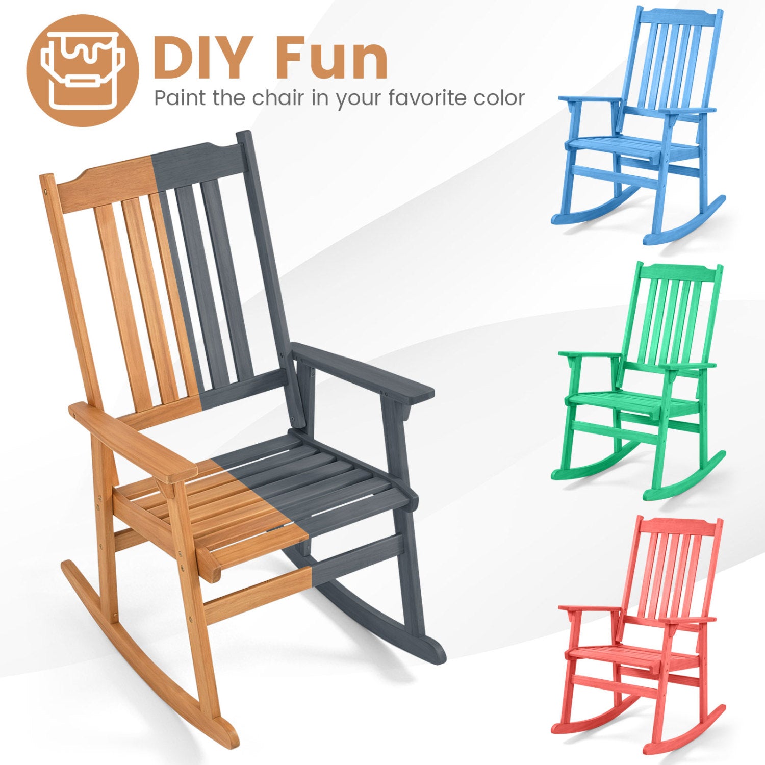 Acacia Wood Oversized Rocking Chair with High Back and Armrests for Outdoor, Natural Patio Rocking Chairs & Gliders at Gallery Canada