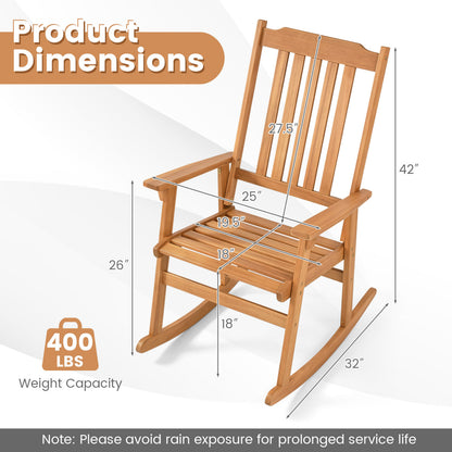 Acacia Wood Oversized Rocking Chair with High Back and Armrests for Outdoor, Natural Patio Rocking Chairs & Gliders at Gallery Canada