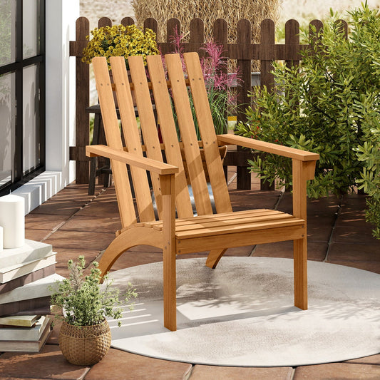 Acacia Wood Patio Adirondack Chair with Inclined Seat and High Backrest for Porch, Natural Adirondack Chairs Natural at Gallery Canada