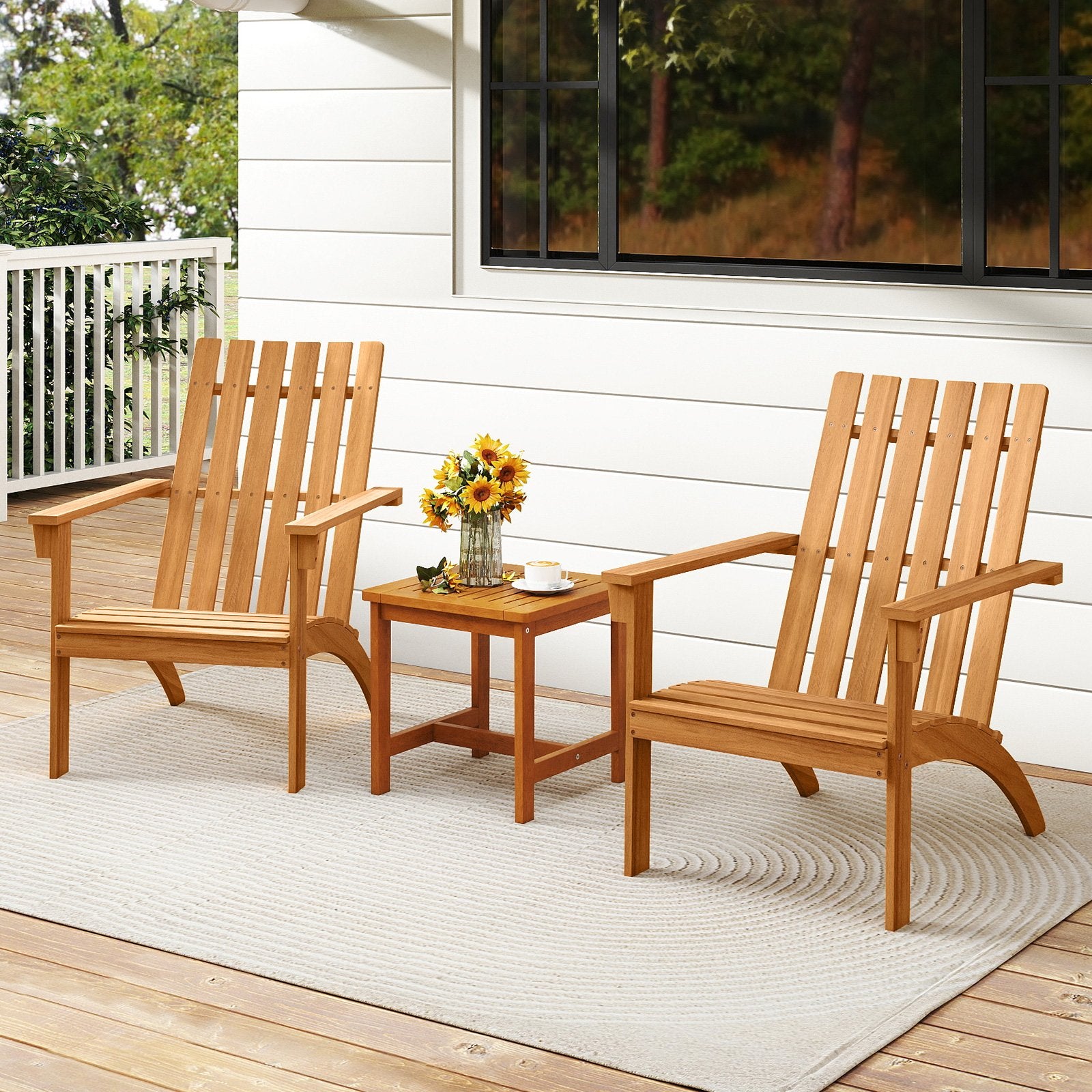 Acacia Wood Patio Adirondack Chair with Inclined Seat and High Backrest for Porch, Natural Adirondack Chairs at Gallery Canada