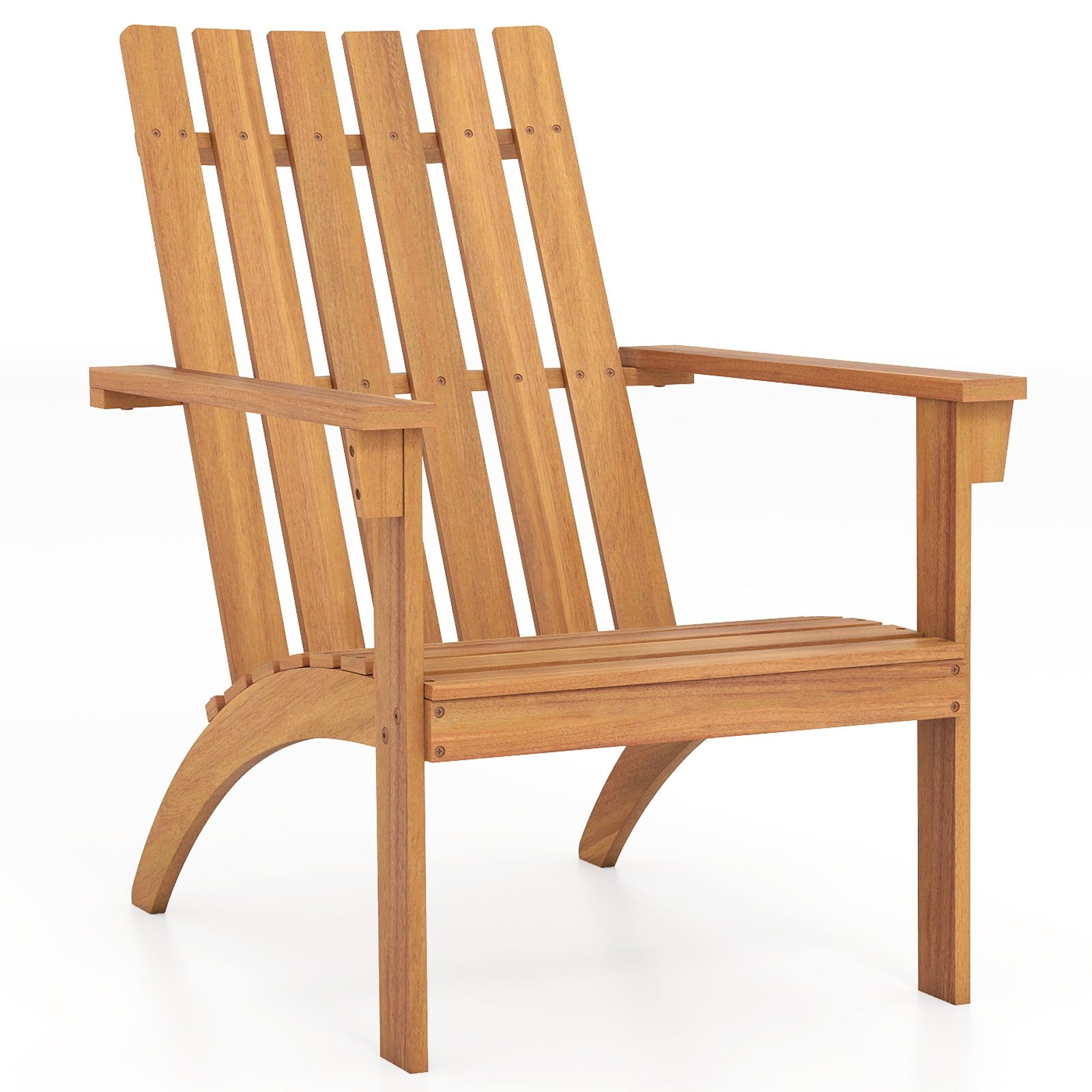 Acacia Wood Patio Adirondack Chair with Inclined Seat and High Backrest for Porch, Natural Adirondack Chairs Natural at Gallery Canada