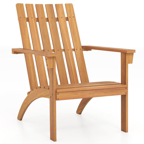 Acacia Wood Patio Adirondack Chair with Inclined Seat and High Backrest for Porch, Natural