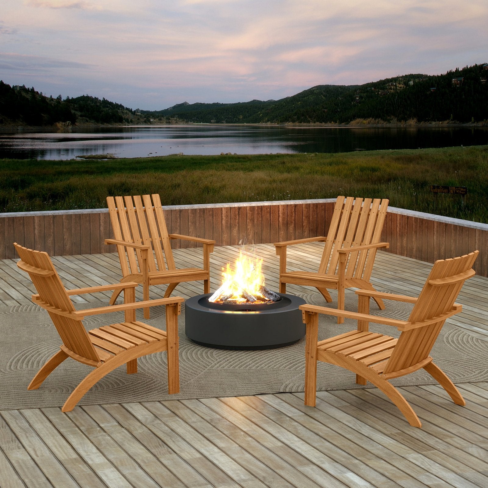 Acacia Wood Patio Adirondack Chair with Inclined Seat and High Backrest for Porch, Natural Adirondack Chairs at Gallery Canada