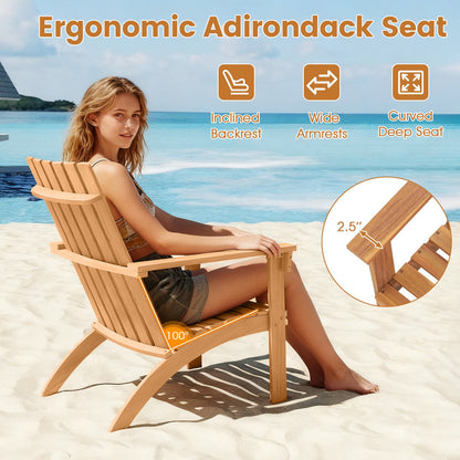 Acacia Wood Patio Adirondack Chair with Inclined Seat and High Backrest for Porch, Natural Adirondack Chairs at Gallery Canada