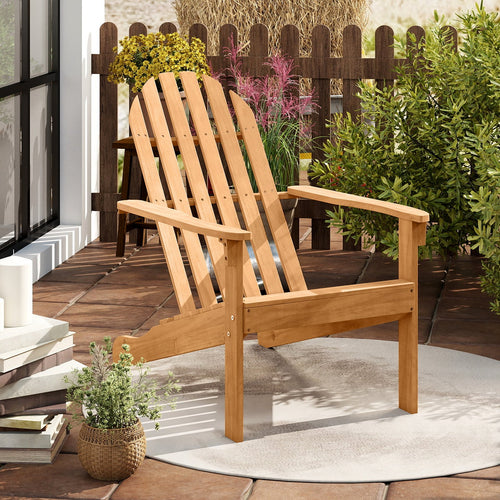 Acacia Wood Patio Adirondack Chair with Inclined Seat and High Backrest for Porch Poolside, Natural