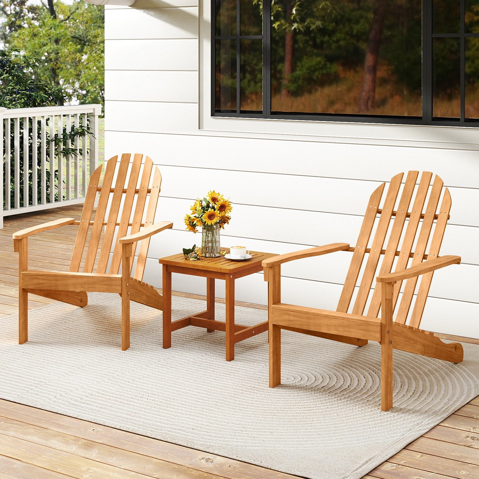 Acacia Wood Patio Adirondack Chair with Inclined Seat and High Backrest for Porch Poolside, Natural Adirondack Chairs at Gallery Canada