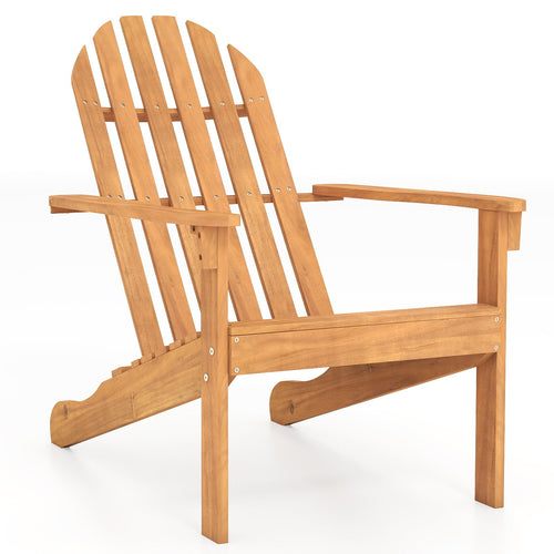 Acacia Wood Patio Adirondack Chair with Inclined Seat and High Backrest for Porch Poolside, Natural