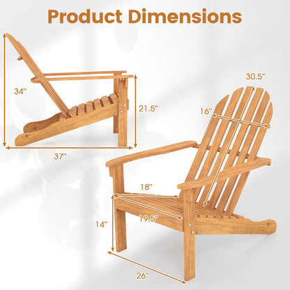 Acacia Wood Patio Adirondack Chair with Inclined Seat and High Backrest for Porch Poolside, Natural Adirondack Chairs at Gallery Canada