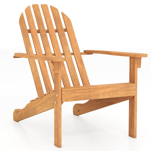 Acacia Wood Patio Adirondack Chair, Inclined Seat, High Backrest, Natural