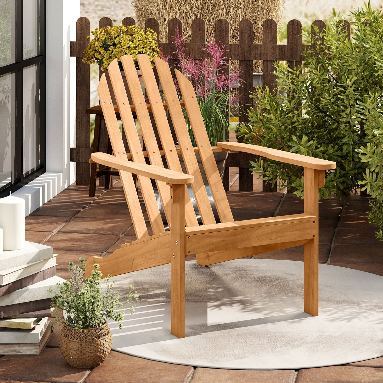 Acacia Wood Patio Adirondack Chair, Inclined Seat, High Backrest, Natural Adirondack Chairs at Gallery Canada