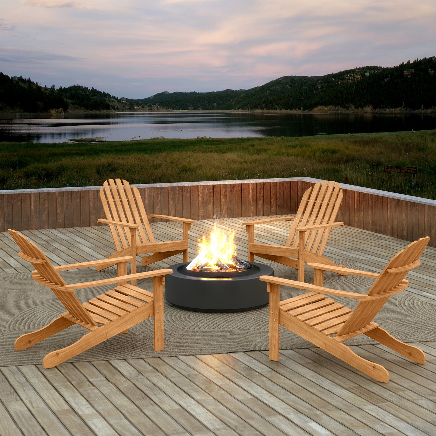 Acacia Wood Patio Adirondack Chair, Inclined Seat, High Backrest, Natural Adirondack Chairs at Gallery Canada