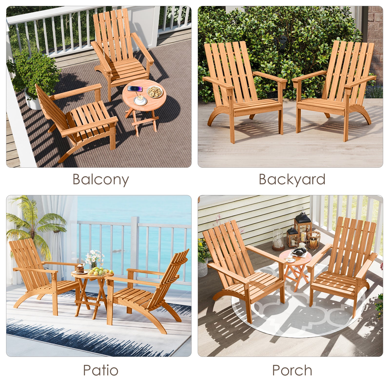 Acacia Wood Patio Adirondack Chair, Inclined Seat, High Backrest, Natural Adirondack Chairs at Gallery Canada