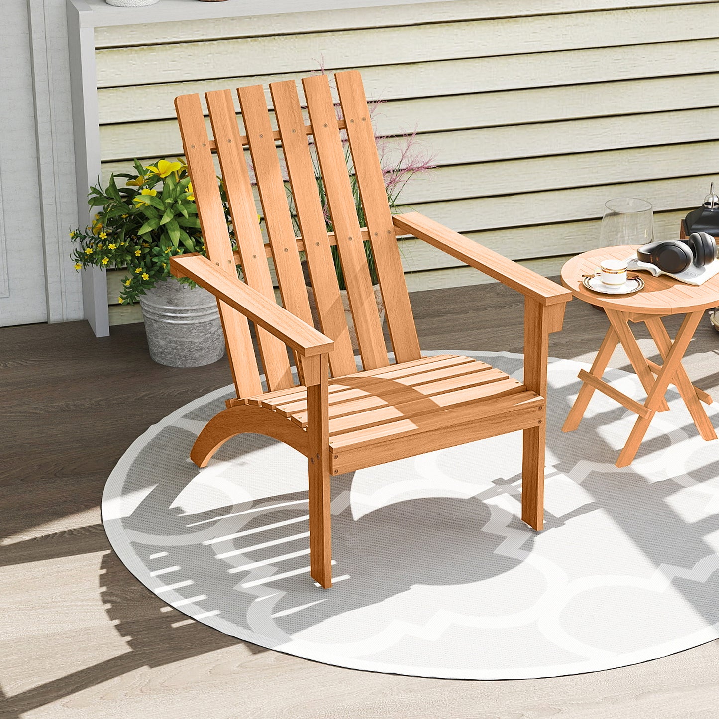 Acacia Wood Patio Adirondack Chair, Inclined Seat, High Backrest, Natural Adirondack Chairs at Gallery Canada