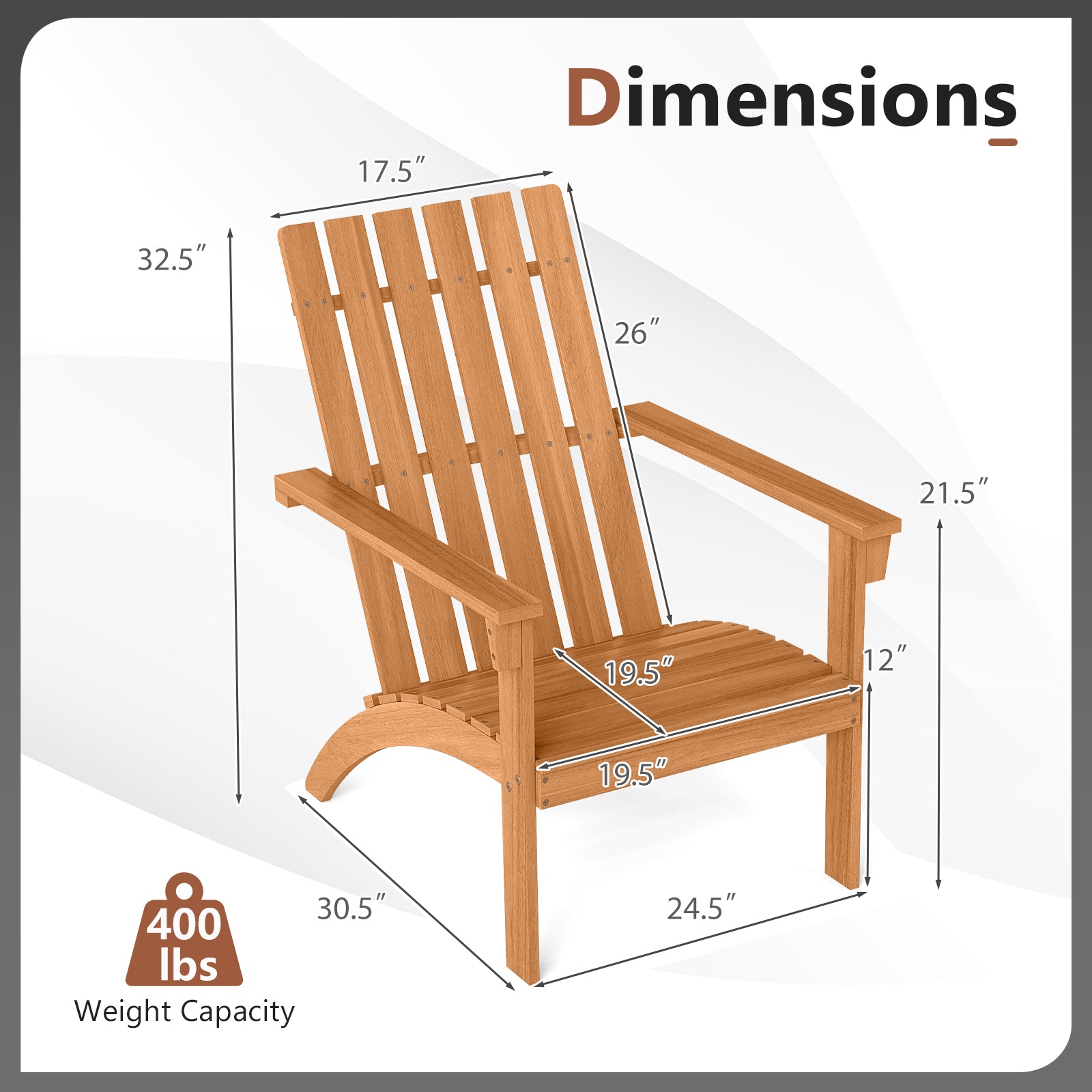 Acacia Wood Patio Adirondack Chair, Inclined Seat, High Backrest, Natural Adirondack Chairs at Gallery Canada