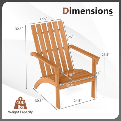 Acacia Wood Patio Adirondack Chair, Inclined Seat, High Backrest, Natural Adirondack Chairs at Gallery Canada