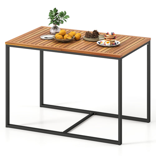 Acacia Wood Patio Dining Table, Metal Frame, Navy