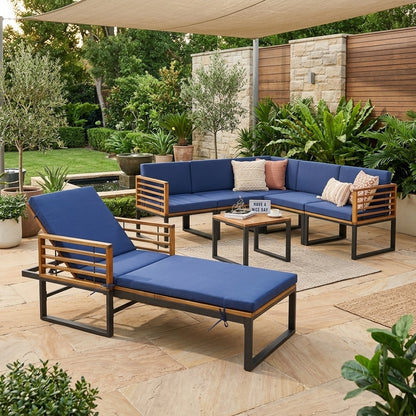 Acacia Wood Patio Furniture Set-Lounge Chair Conversation Sofa Set & Dining Table Set, Navy Patio Furniture Sets at Gallery Canada