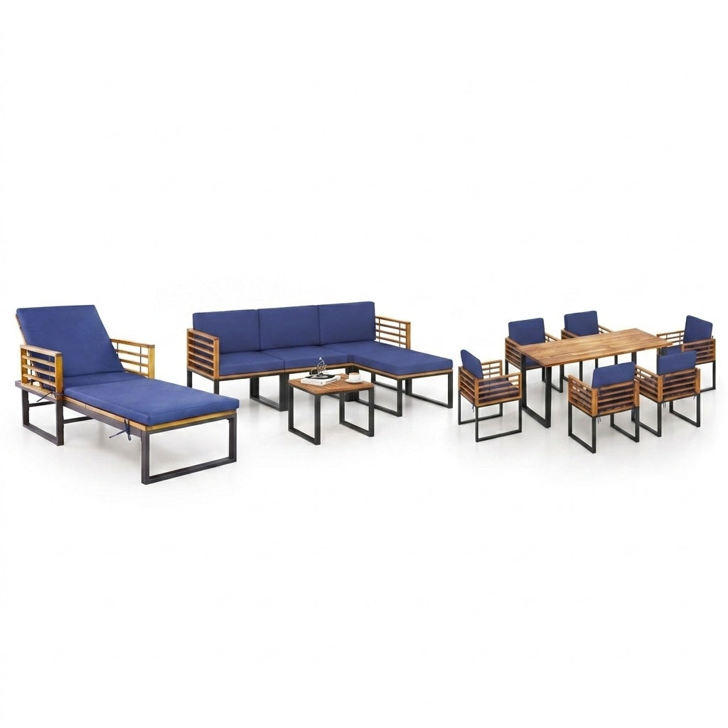 Acacia Wood Patio Furniture Set-Lounge Chair Conversation Sofa Set & Dining Table Set, Navy Patio Furniture Sets Navy at Gallery Canada