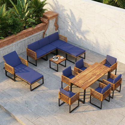 Acacia Wood Patio Furniture Set-Lounge Chair Conversation Sofa Set & Dining Table Set, Navy Patio Furniture Sets at Gallery Canada