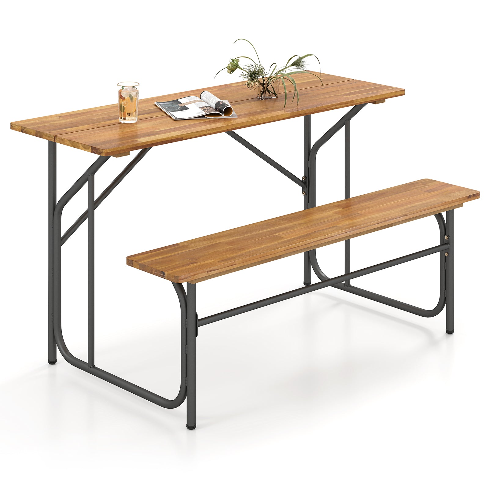 Acacia Wood Patio Table Bench, 2 Person, Natural Picnic Tables Natural at Gallery Canada