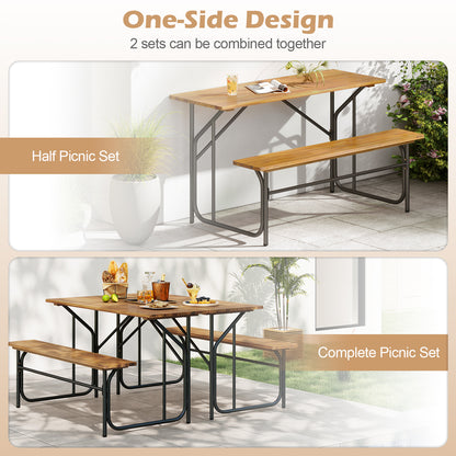 Acacia Wood Patio Table Bench for 2 People One-Side Picnic Table, Natural Picnic Tables at Gallery Canada