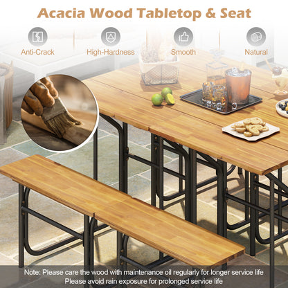 Acacia Wood Patio Table Bench Set One-Side Picnic Table and Seat, Natural Picnic Tables at Gallery Canada