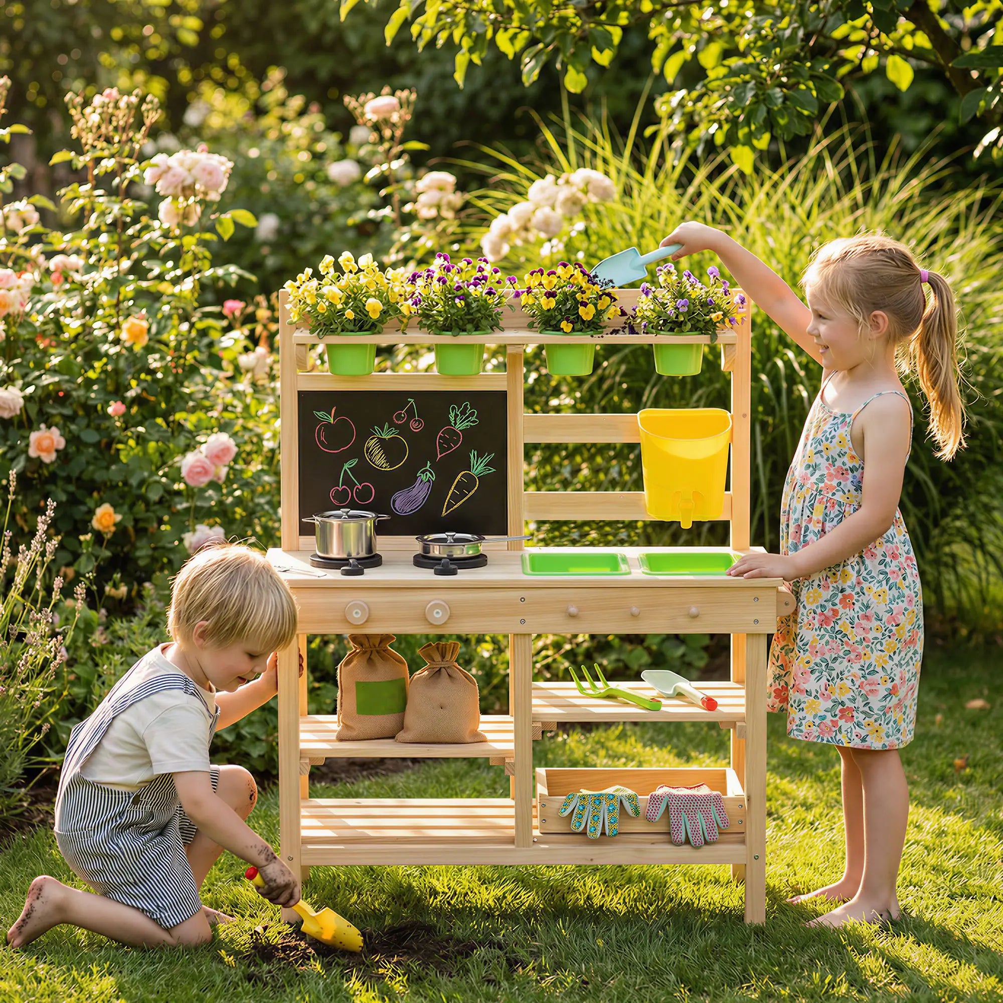 Kids Mud Kitchen, Outdoor Wooden Play Kitchen, Kitchenware, Garden Tools, Natural Play Kitchen at Gallery Canada