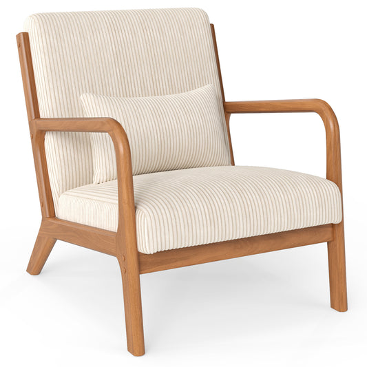 Accent Chair Corduroy Upholstered Lounge Chair with Lumbar Pillow, Beige Accent Chairs Beige at Gallery Canada