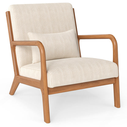 Accent Chair Corduroy Upholstered Lounge Chair with Lumbar Pillow, Beige Accent Chairs at Gallery Canada