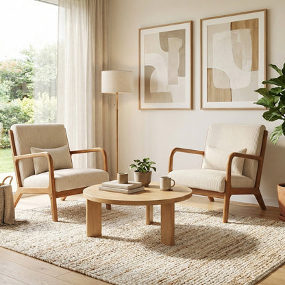 Accent Chair Corduroy Upholstered Lounge Chair with Lumbar Pillow, Beige Accent Chairs at Gallery Canada