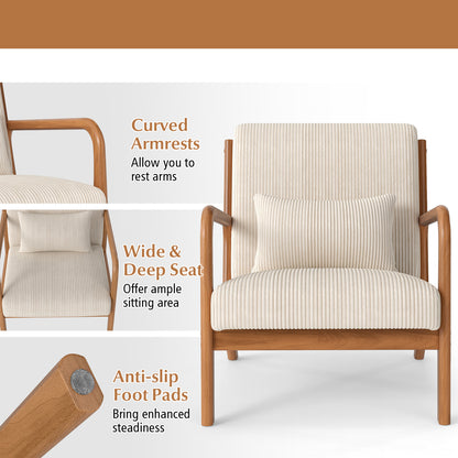 Accent Chair Corduroy Upholstered Lounge Chair with Lumbar Pillow, Beige Accent Chairs at Gallery Canada