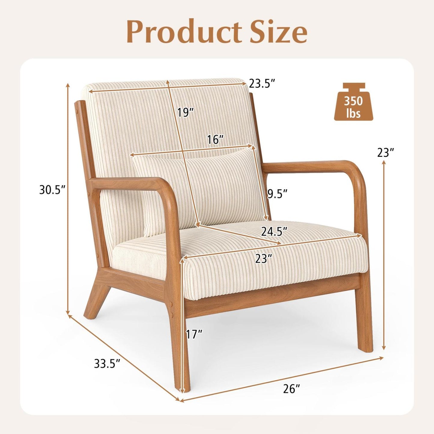 Accent Chair Corduroy Upholstered Lounge Chair with Lumbar Pillow, Beige Accent Chairs at Gallery Canada