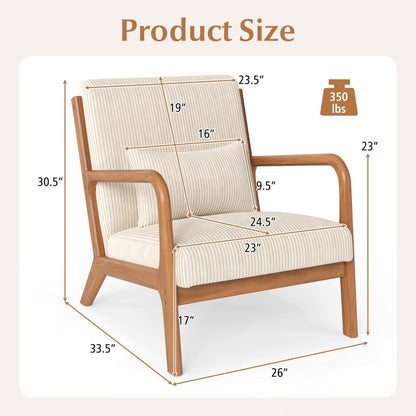 Accent Chair Corduroy Upholstered Lounge Chair with Lumbar Pillow, Beige Accent Chairs at Gallery Canada