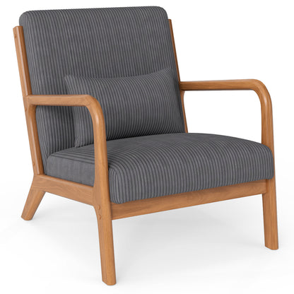 Accent Chair Corduroy Upholstered Lounge Chair with Lumbar Pillow, Gray Accent Chairs Gray at Gallery Canada