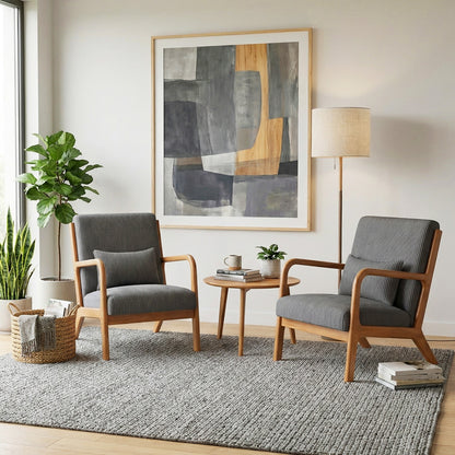 Accent Chair Corduroy Upholstered Lounge Chair with Lumbar Pillow, Gray Accent Chairs at Gallery Canada