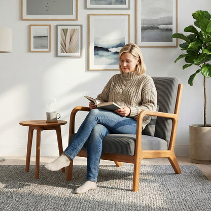 Accent Chair Corduroy Upholstered Lounge Chair with Lumbar Pillow, Gray Accent Chairs at Gallery Canada