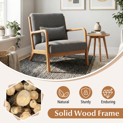 Accent Chair Corduroy Upholstered Lounge Chair with Lumbar Pillow, Gray Accent Chairs at Gallery Canada