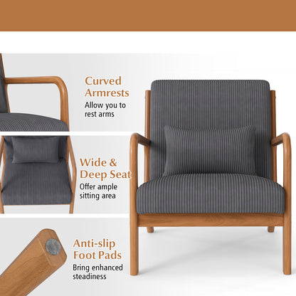 Accent Chair Corduroy Upholstered Lounge Chair with Lumbar Pillow, Gray Accent Chairs at Gallery Canada