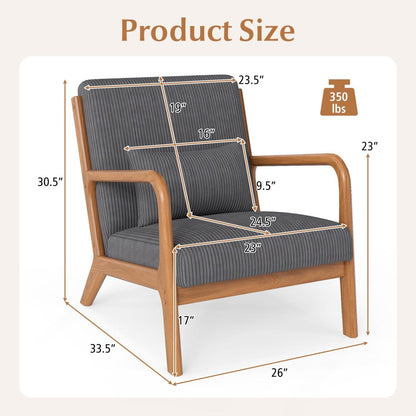 Accent Chair Corduroy Upholstered Lounge Chair with Lumbar Pillow, Gray Accent Chairs at Gallery Canada