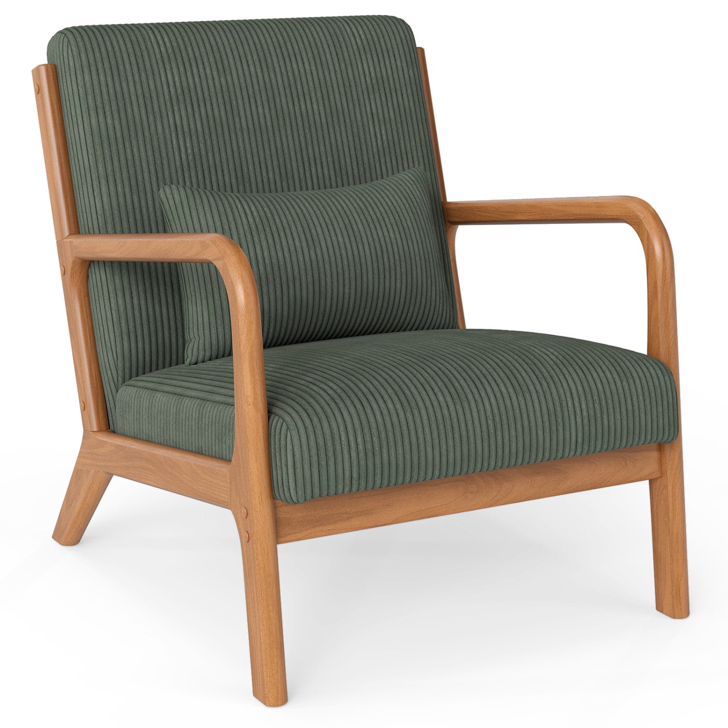 Accent Chair Corduroy Upholstered Lounge Chair with Lumbar Pillow, Green Accent Chairs at Gallery Canada