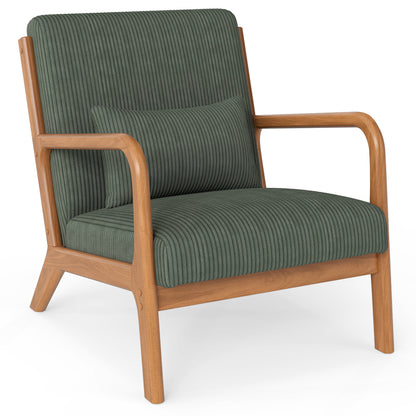 Accent Chair Corduroy Upholstered Lounge Chair with Lumbar Pillow, Green Accent Chairs at Gallery Canada