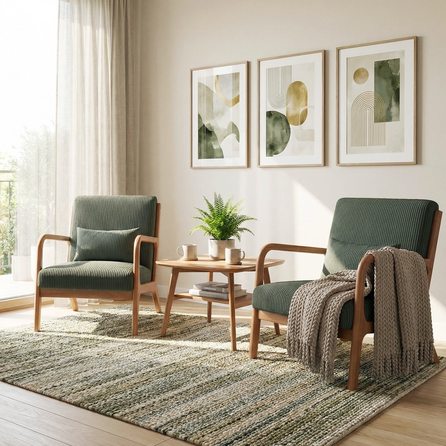 Accent Chair Corduroy Upholstered Lounge Chair with Lumbar Pillow, Green Accent Chairs at Gallery Canada